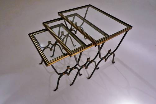 Rene Drouet nesting tables, iron & bronze, 1950`s ca, French